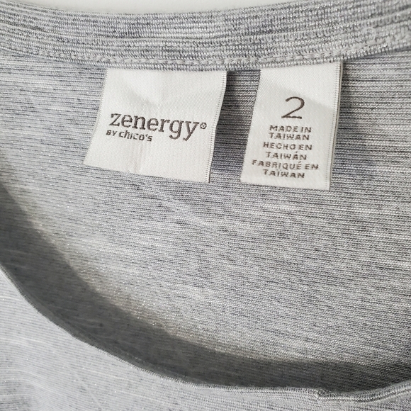 ZENERGY Chicos Gray Sparkle Rhinestone Metallic Top Blouse Womens 2 Large FLAW - Picture 5 of 15